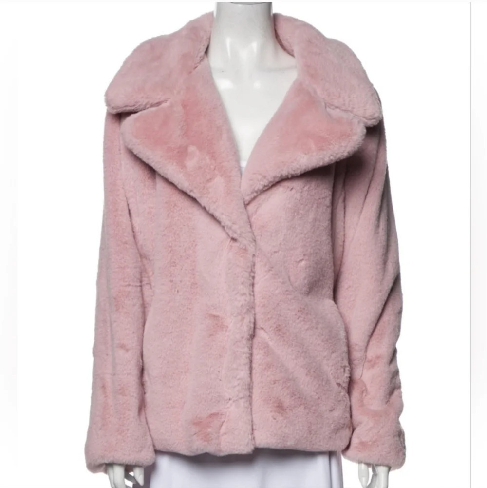 NWOT Badgley Mischka Pink Faux Fur Cheetah Teddy Coat Small